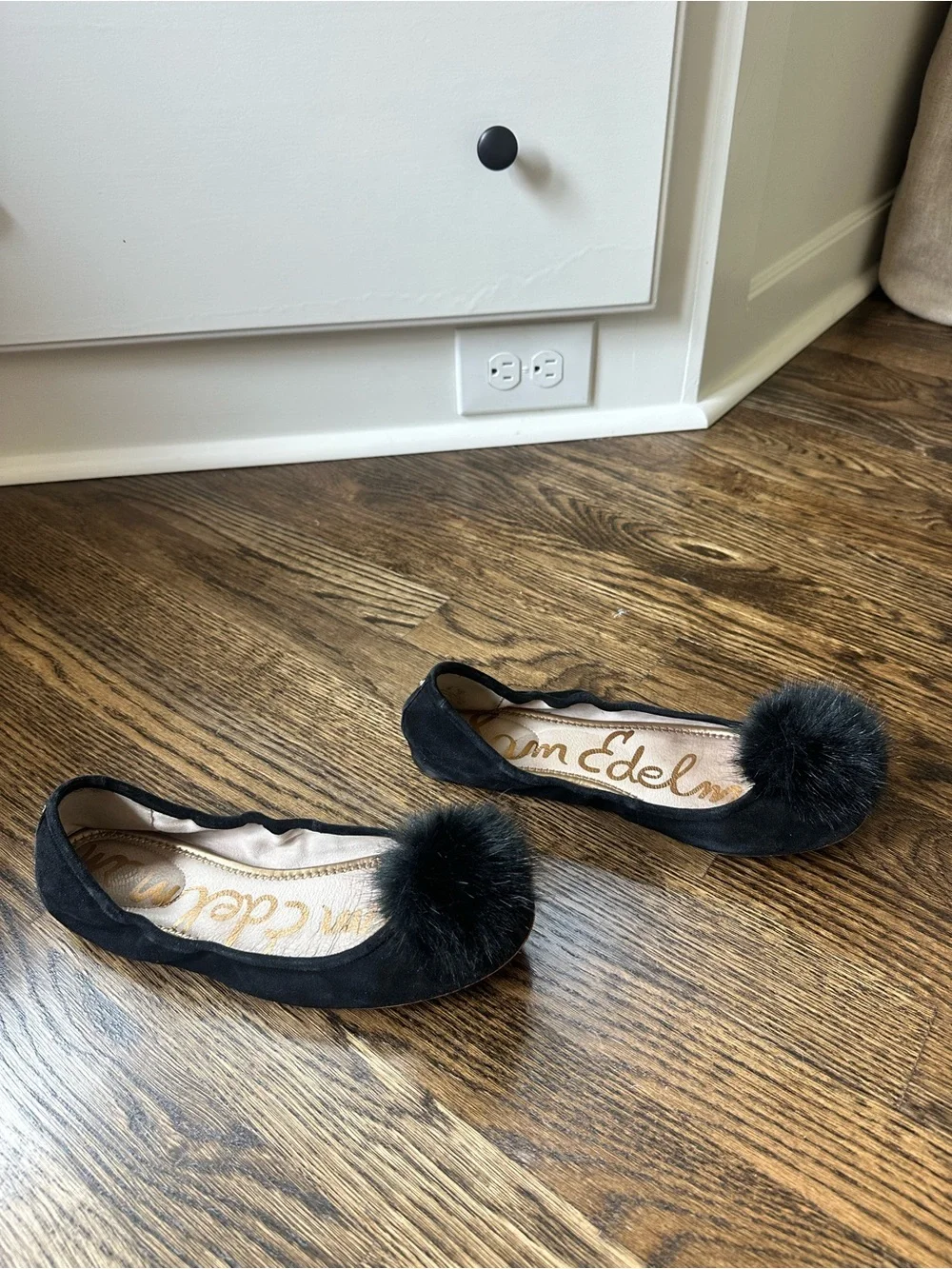 Sam Edelman Black Pom-Pom Ballet Flats, size 9